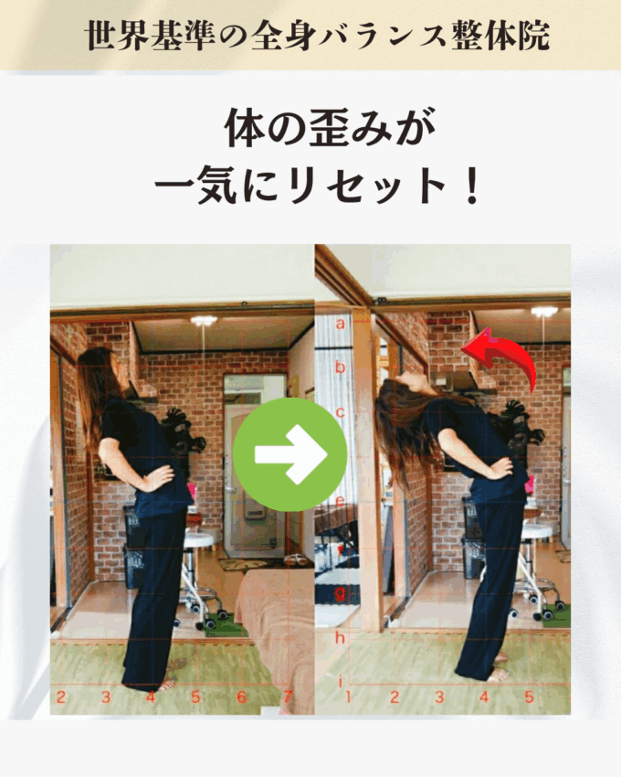 長年続く腰痛や肩こり 、座っていると辛くなる腰、体の歪みや猫背が気になる、疲れやすさが抜けないお悩みをお持ちのお客様のビフォーアフター
